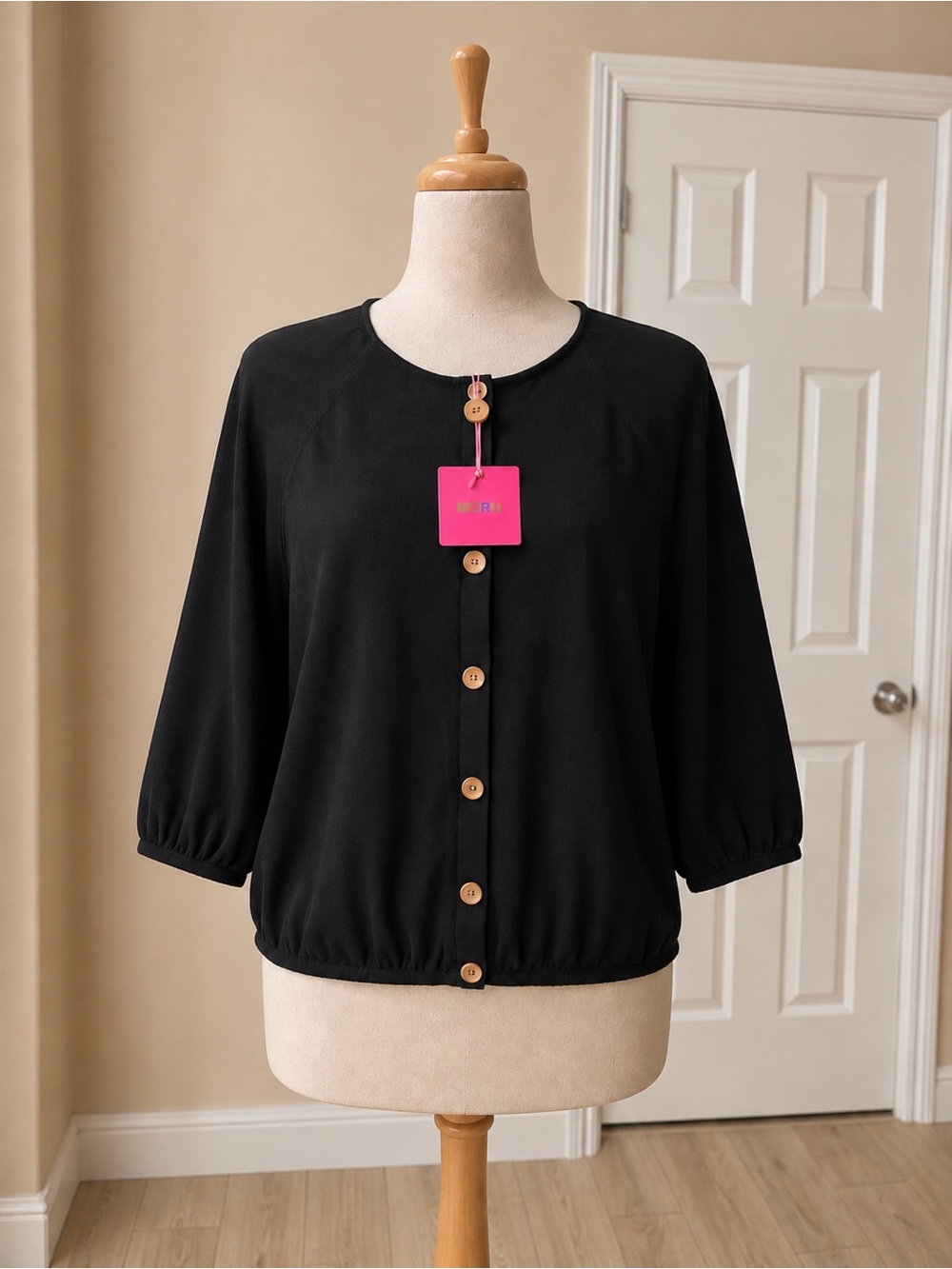 MDRN Black Mira Top with Wooden Buttons